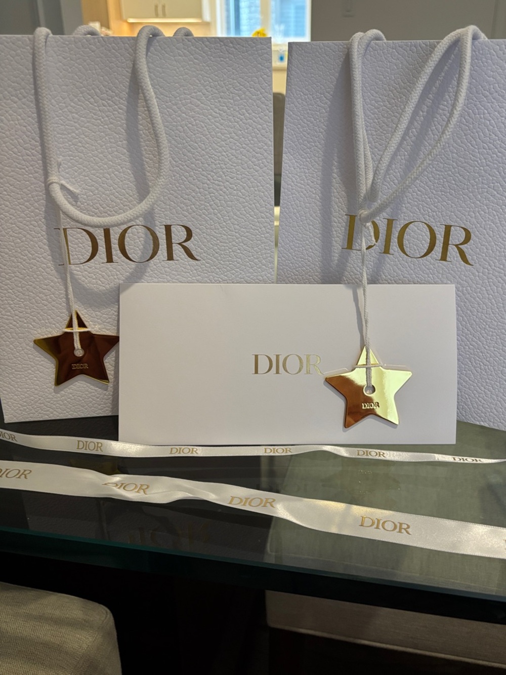 Dior White and Gold Gift Bag Set with Star Tags